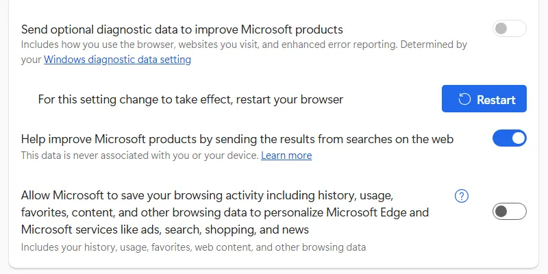 Vô hiệu hóa quảng cáo cá nhân hóa trong cài đặt Microsoft Edge