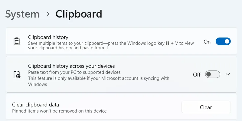 Vô hiệu hóa tính năng đồng bộ clipboard đám mây trên Windows 11