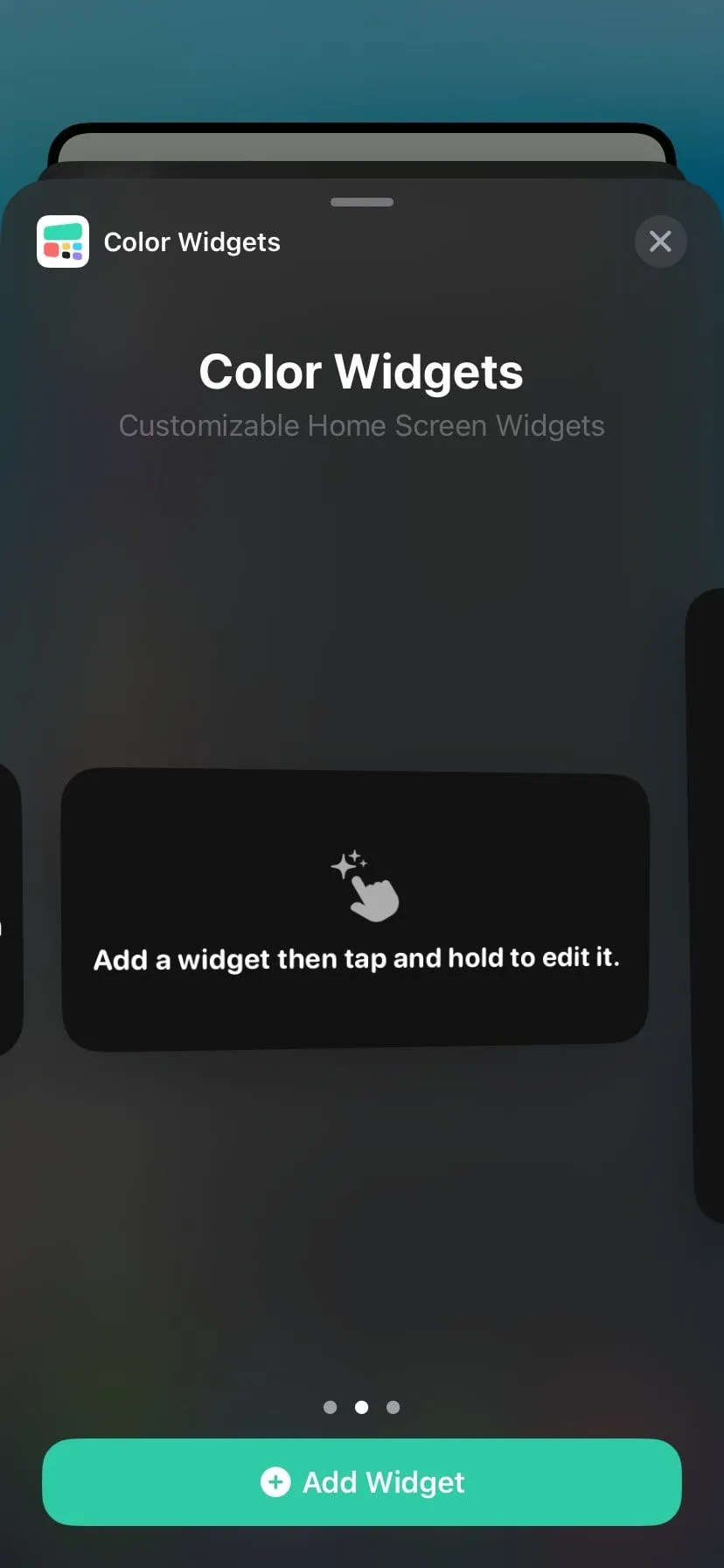 Widget Color Widgets hiển thị trên màn hình tiện ích iPhone, với thiết kế màu sắc và thông tin rõ ràng.