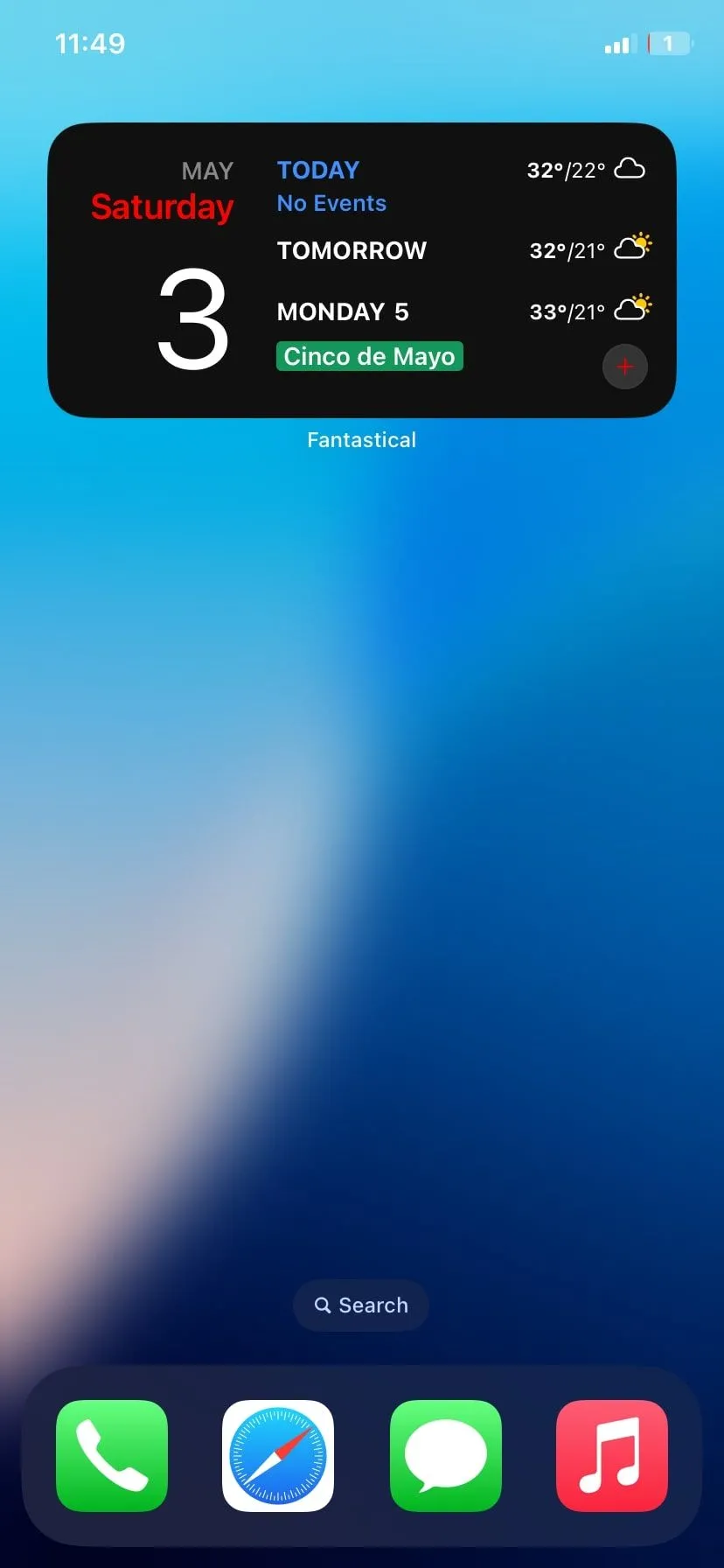 Widget Fantastical hiển thị trên màn hình chính iPhone, giúp theo dõi các sự kiện và cuộc hẹn sắp tới một cách nhanh chóng.
