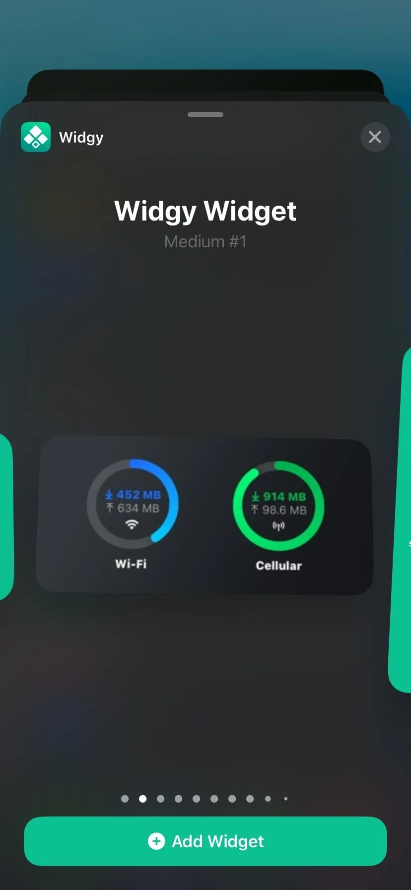 Widget Widgy hiển thị trên màn hình tiện ích của iPhone, minh họa khả năng tùy chỉnh giao diện và dữ liệu.