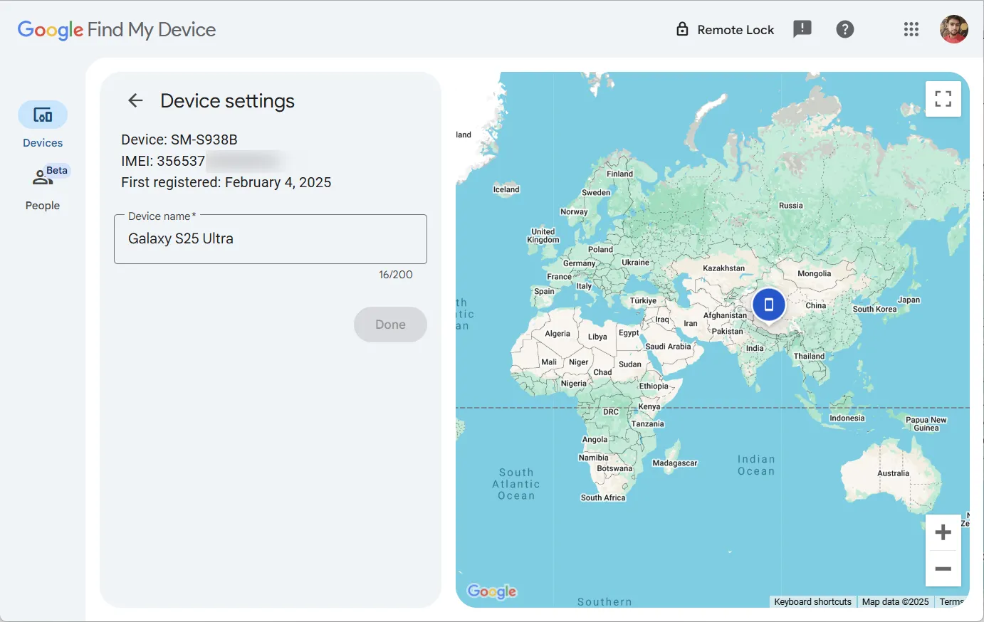 Xem số IMEI của điện thoại Samsung trên trang Google Find My Device